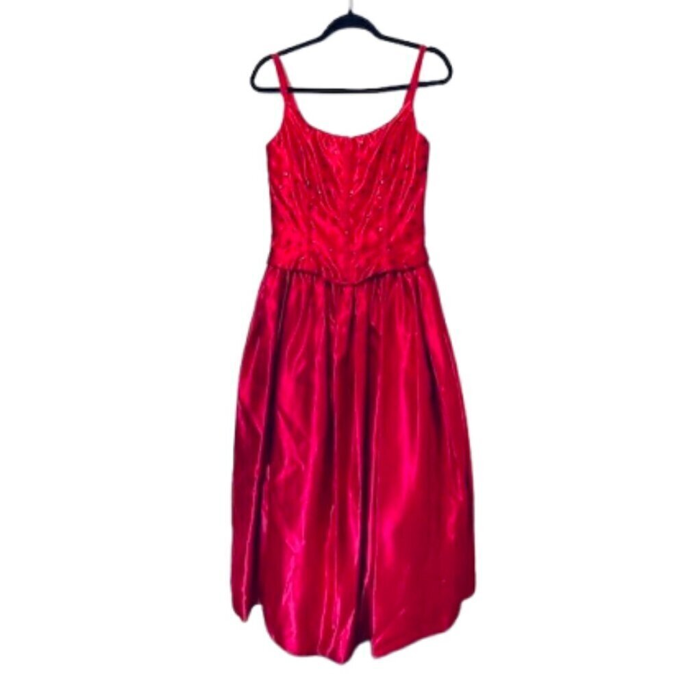 Jessica McClintock Ball Gown Vintage 90s Red Satin Corset Formal Prom 9/10 Small - Picture 14 of 14